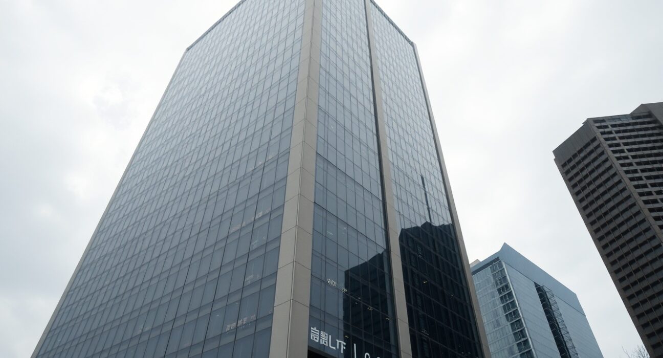 Exterior of a modern building in Seoul's financial district representing Upbit's headquarters
