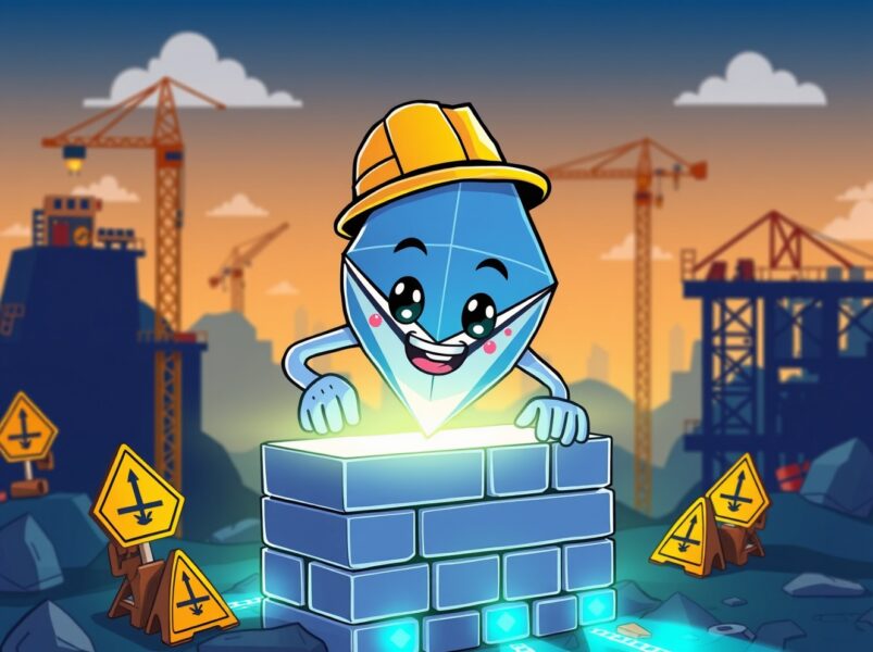 Upbit Ethereum hard fork preparation shown as a cartoon Ethereum logo pausing transactions.