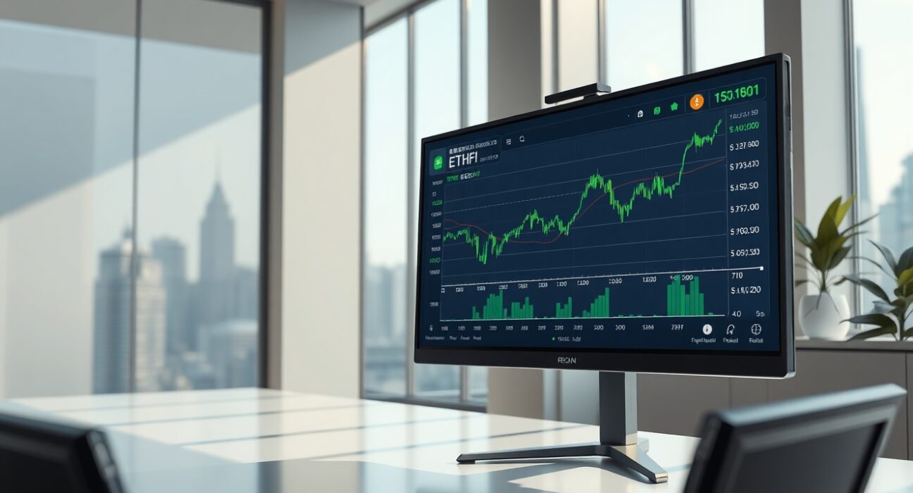 Upbit exchange listing ETHFI for KRW trading on digital trading interface in professional setting