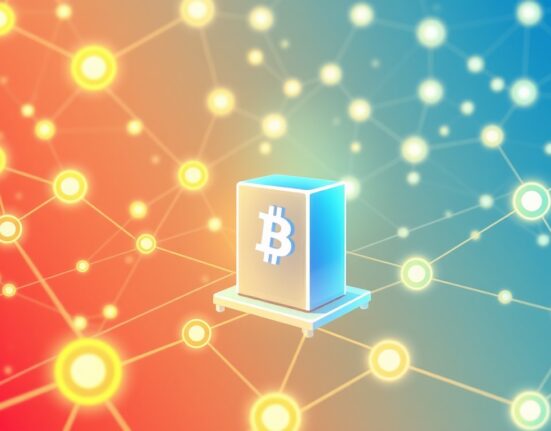 A vibrant cartoon illustration representing the launch of the Upbit GIWA chain, symbolizing new blockchain innovation and a futuristic digital exchange.