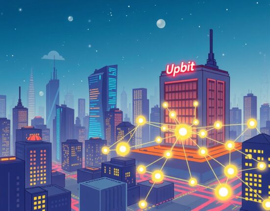 A cartoon illustration depicting the innovative launch of Upbit Giwa, a new Layer 2 blockchain network.
