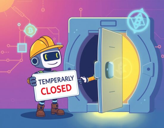 Cartoon illustration symbolizing the temporary Upbit INJ suspension for network maintenance.