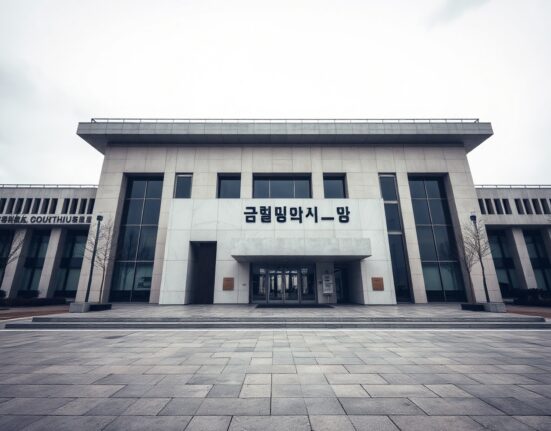 Exterior of a South Korean courthouse under overcast sky, symbolizing the legal ruling against the Upbit investor.