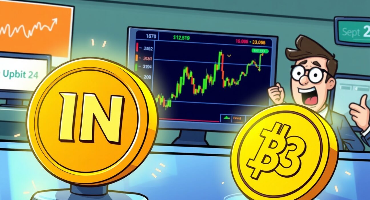 A digital exchange screen displaying the upcoming Upbit listing Infinit (IN) and B3, signaling new trading opportunities for investors.