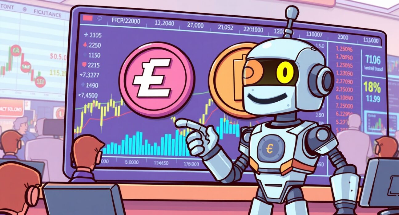 Cartoon showing new Upbit listings for Euler and Plume tokens on a crypto exchange, symbolizing fresh trading opportunities.