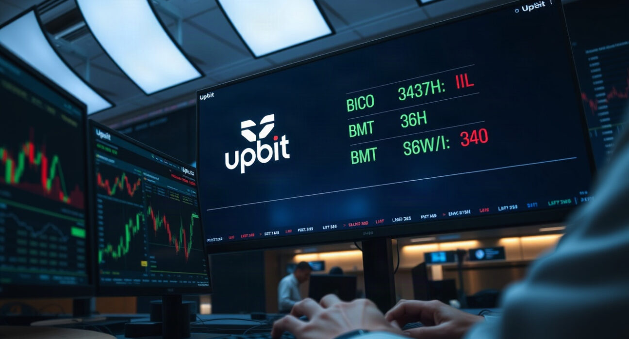 Upbit trading interface showing BICO, BMT, NIL, and GWEI against BTC and USDT