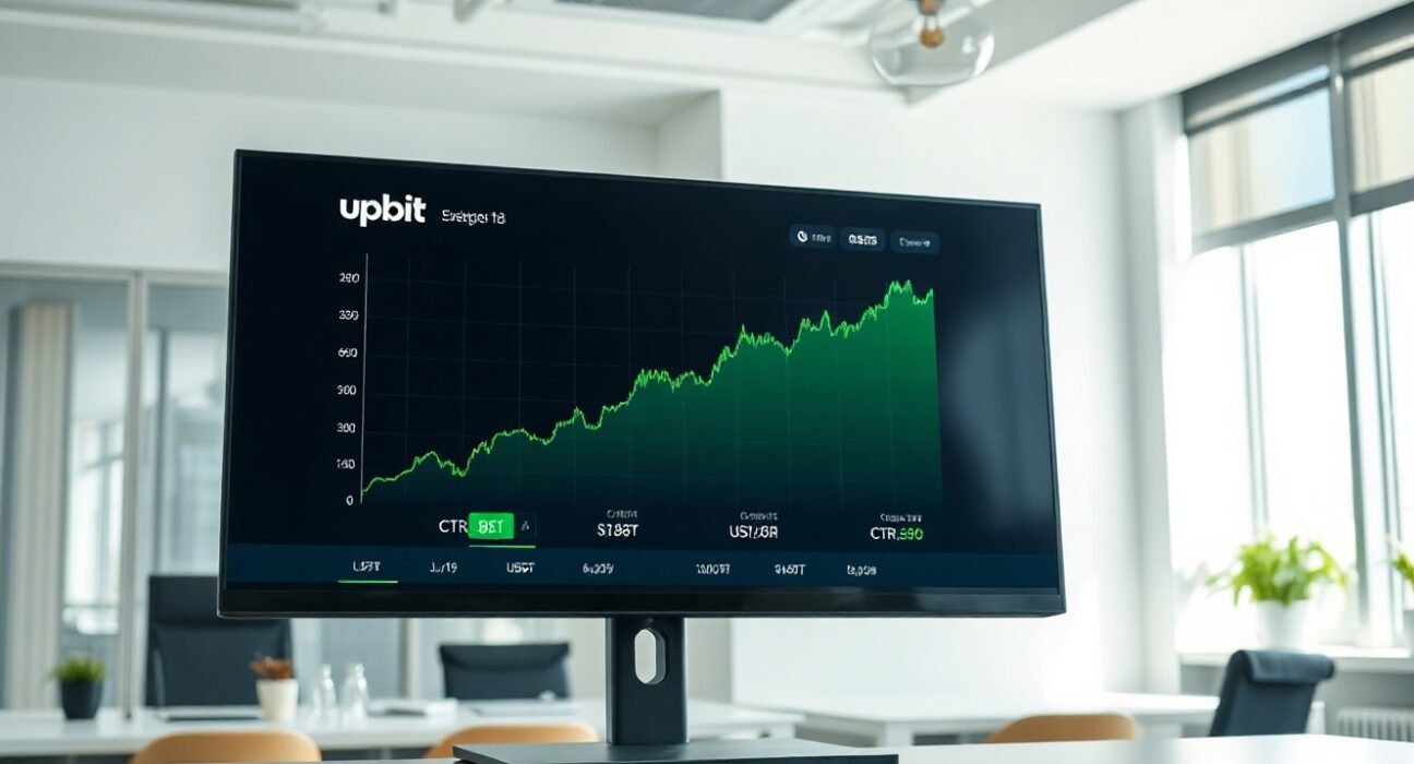 Upbit exchange trading interface showing CTR/BTC and CTR/USDT charts on a monitor