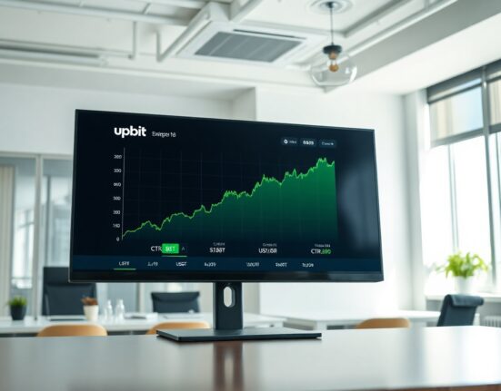 Upbit exchange trading interface showing CTR/BTC and CTR/USDT charts on a monitor