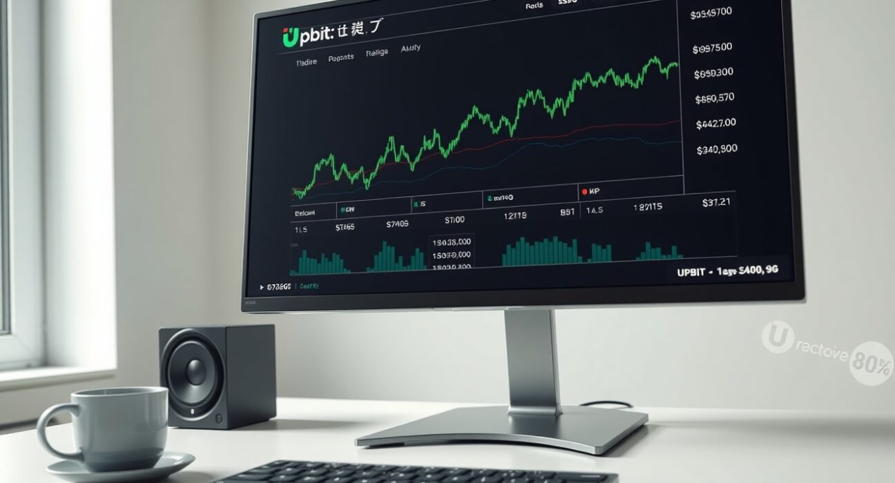 Upbit exchange interface showing USDG trading pairs with KRW, BTC, and USDT on a digital display.