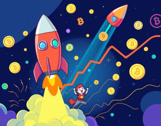 Upbit lists Meteora cryptocurrency with rocket launch symbolizing market growth