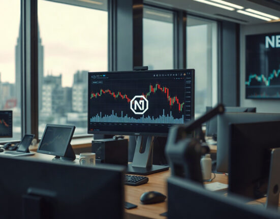 Upbit exchange listing NEXO token for USDT trading on a digital trading screen