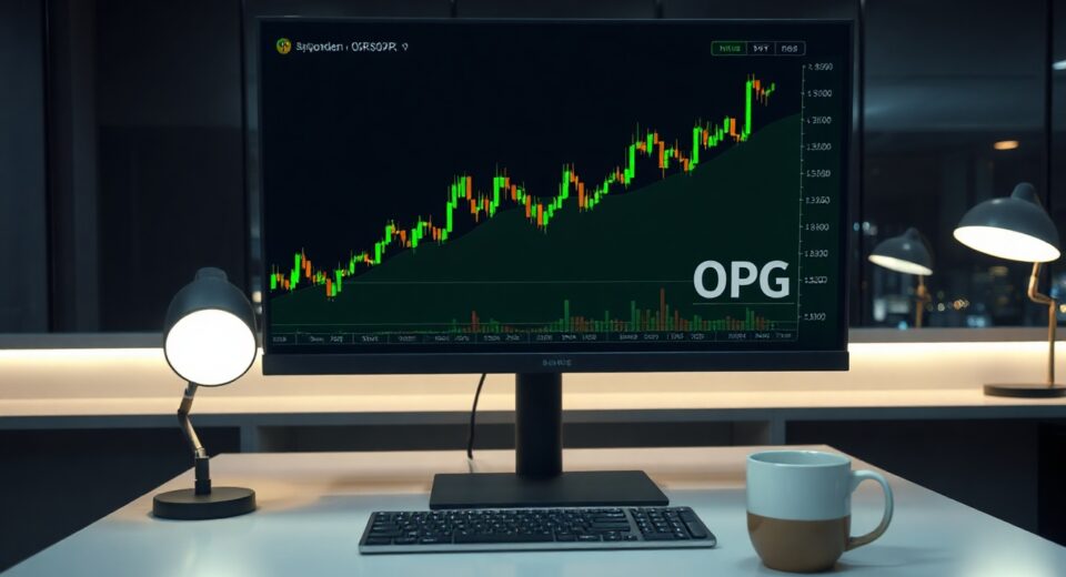 Cryptocurrency trading screen showing OPG token listed on Upbit exchange