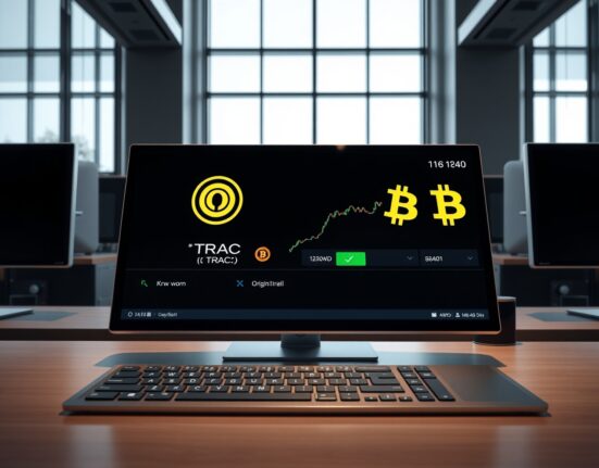Cryptocurrency trading screen showing TRAC token listed on Upbit exchange