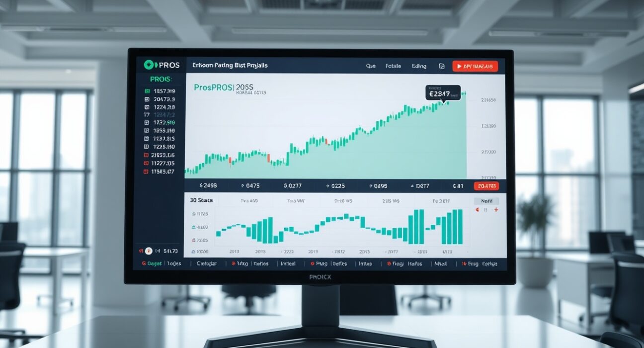 Digital exchange interface showing PROS token listing with rising chart and KRW trading pair
