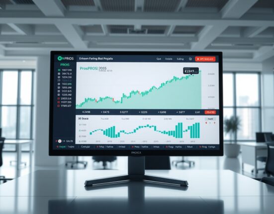 Digital exchange interface showing PROS token listing with rising chart and KRW trading pair