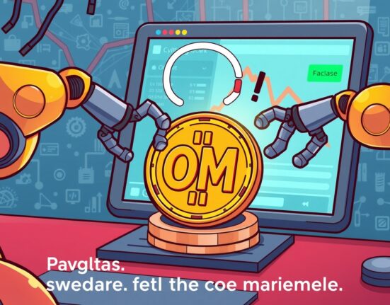 Cartoon depicting a temporary Upbit OM suspension for a network upgrade, illustrating essential maintenance in the crypto world.