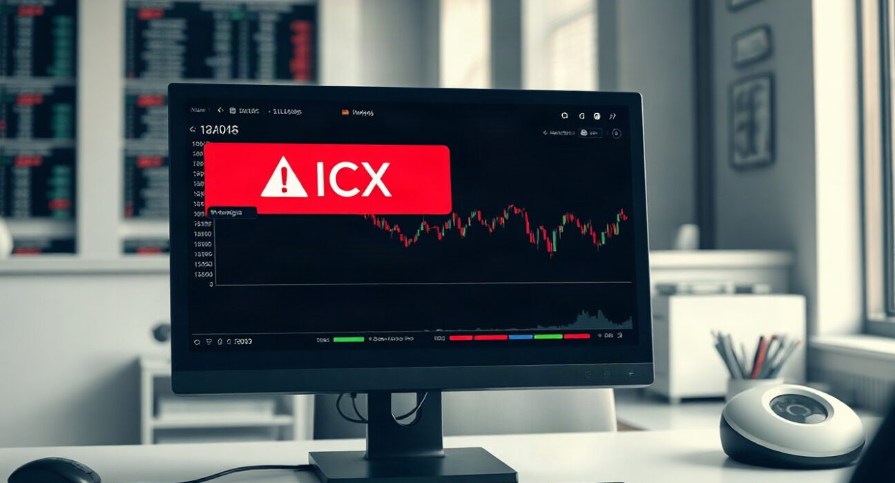 Upbit exchange interface showing ICX delisting warning