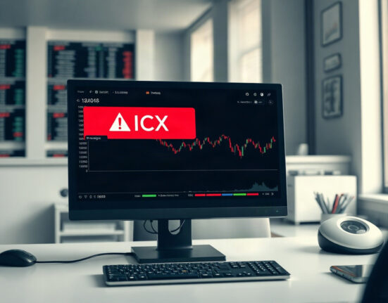 Upbit exchange interface showing ICX delisting warning
