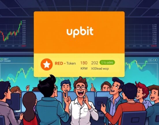 Cartoon illustration of traders celebrating the Upbit Redstone listing, symbolizing new opportunities in the crypto market.