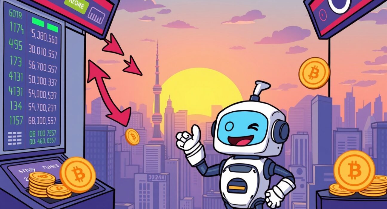 A cartoon robot happily processing digital tokens, symbolizing the smooth resumption of UXLINK withdrawals on a crypto exchange.