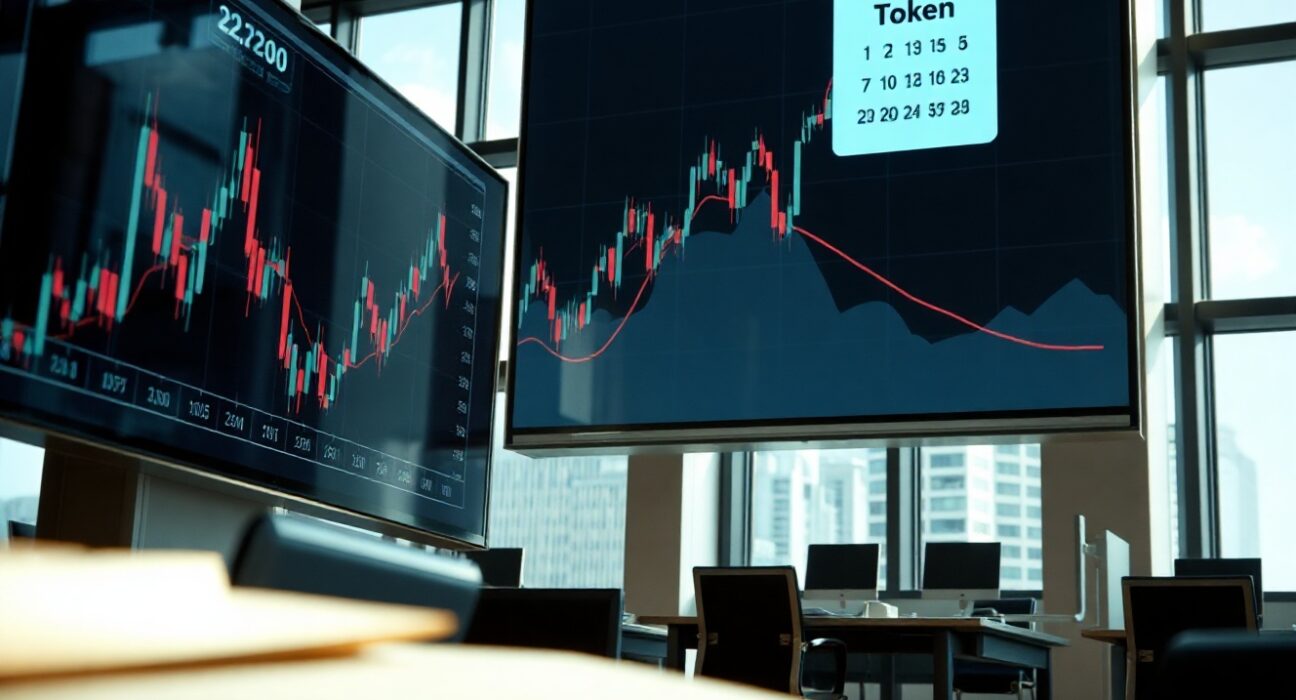 Trading screens with charts showing supply schedule changes on Upbit