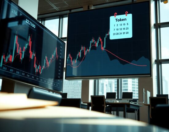 Trading screens with charts showing supply schedule changes on Upbit
