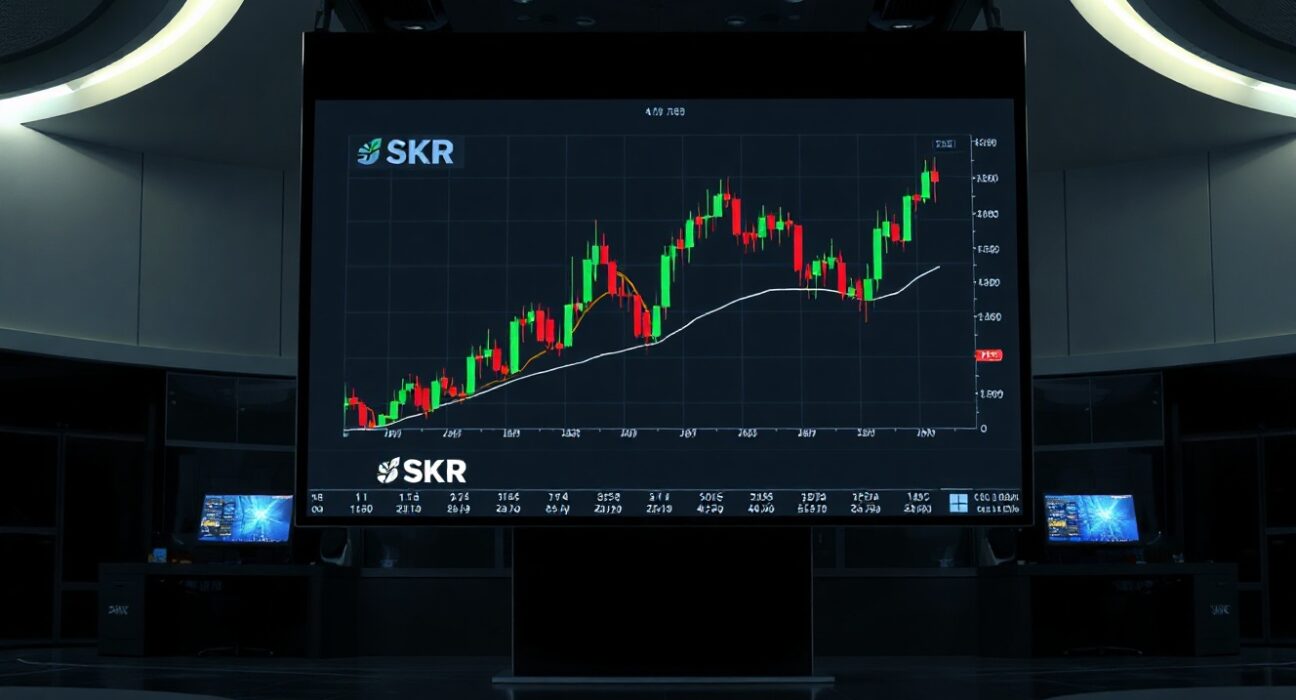 Upbit SKR circulation adjustment announcement on a trading screen