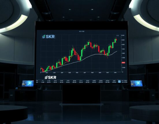 Upbit SKR circulation adjustment announcement on a trading screen