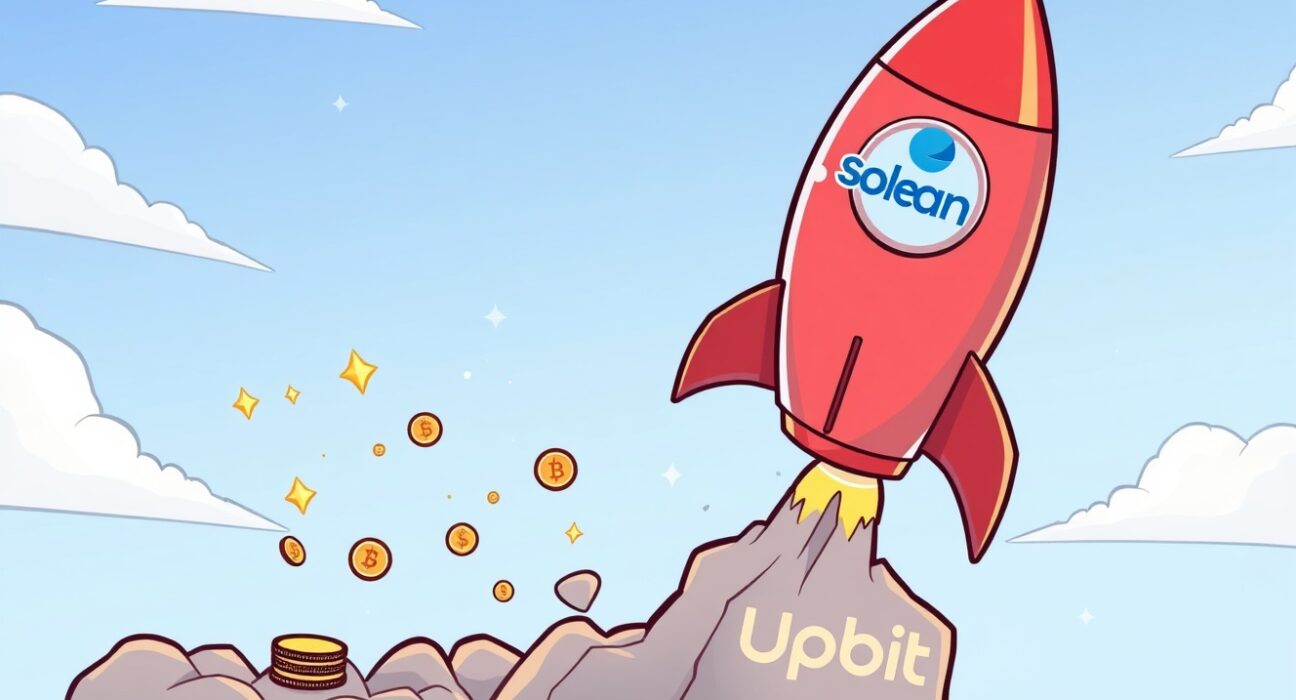 Upbit Solana services resume illustrated as a rocket launch, symbolizing renewed network activity and trading.