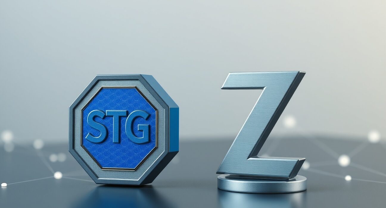 Digital token transformation from STG to ZRO symbolizing the LayerZero token swap on Upbit exchange.