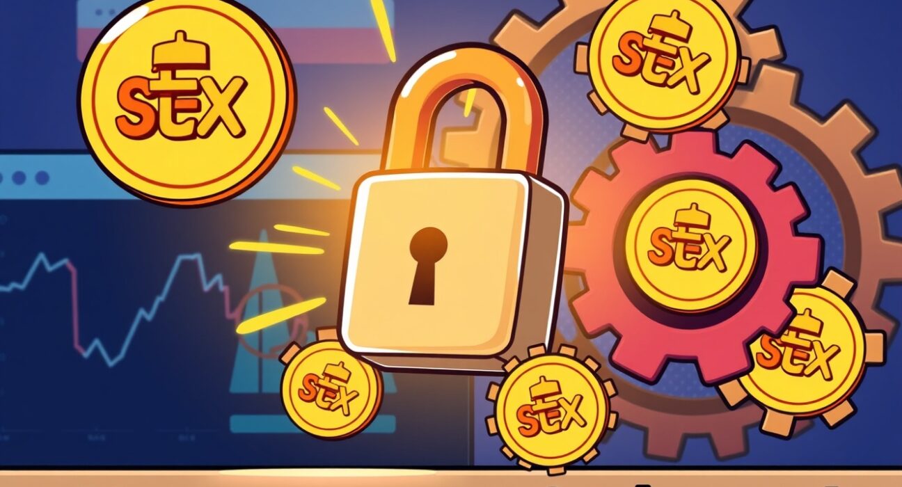 A cartoon illustration showing a temporary halt on STX deposits due to an essential STX network upgrade on a crypto exchange.