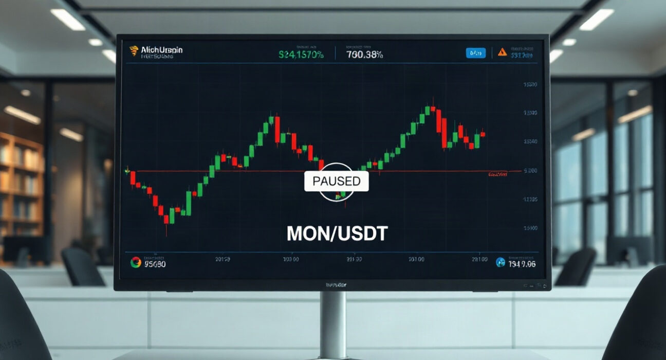 Upbit exchange interface showing MON suspension notice for Monad hard fork