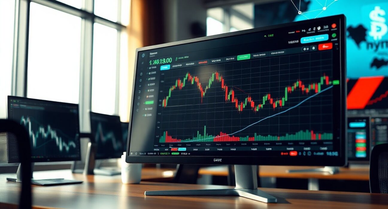 Upbit exchange platform displaying cryptocurrency trading charts with network upgrade notice
