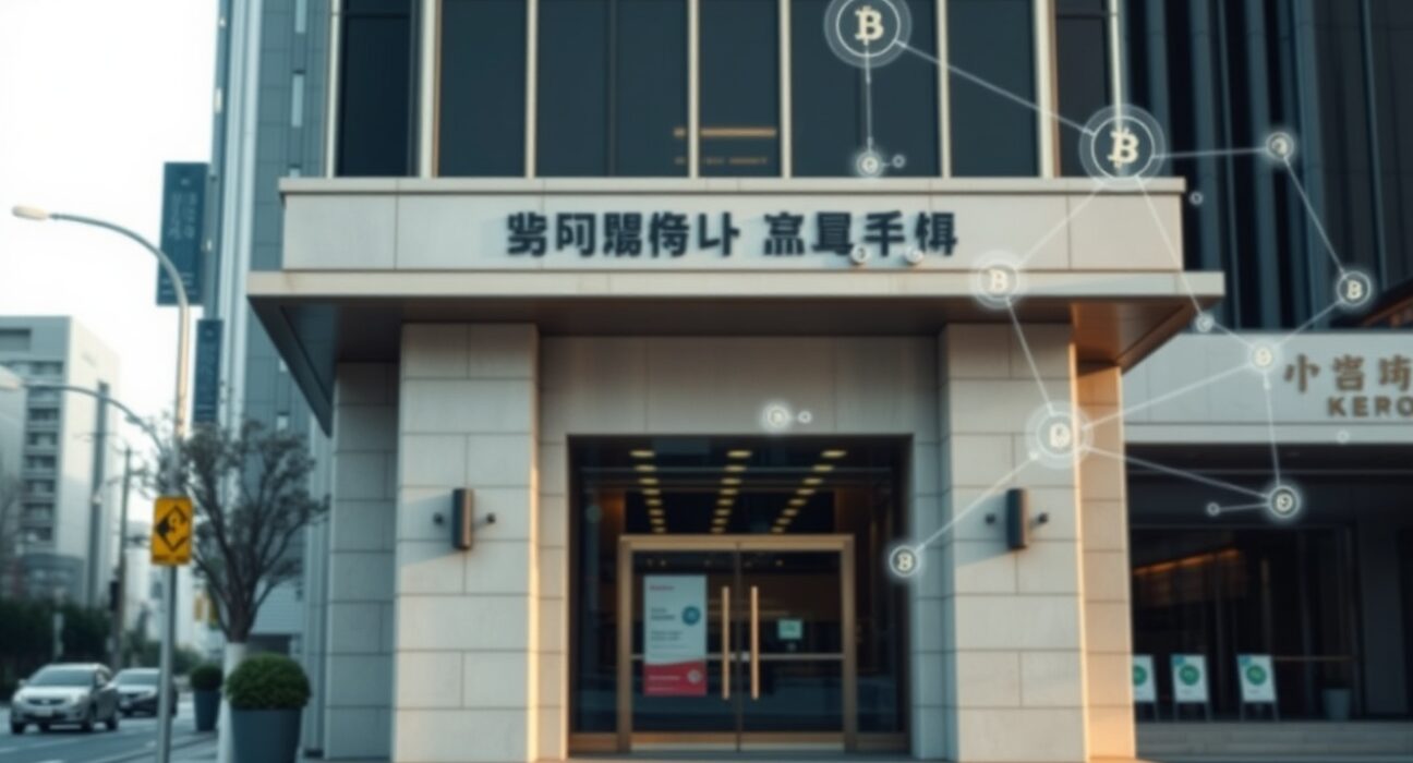 Exterior of a modern financial building in Seoul representing Upbit exchange