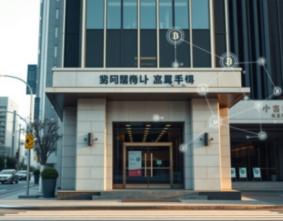 Exterior of a modern financial building in Seoul representing Upbit exchange