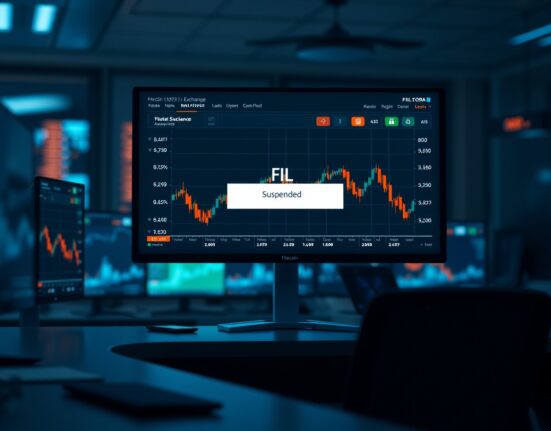 Cryptocurrency exchange interface showing Filecoin (FIL) trading suspended for maintenance
