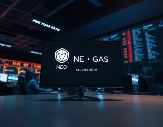 Digital trading screen showing suspended NEO and GAS token deposits on a cryptocurrency exchange platform.