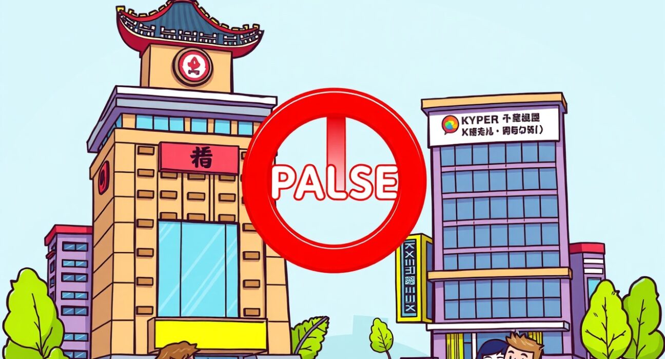 Cartoon illustration of Upbit suspending transactions with the Paxful platform for security.