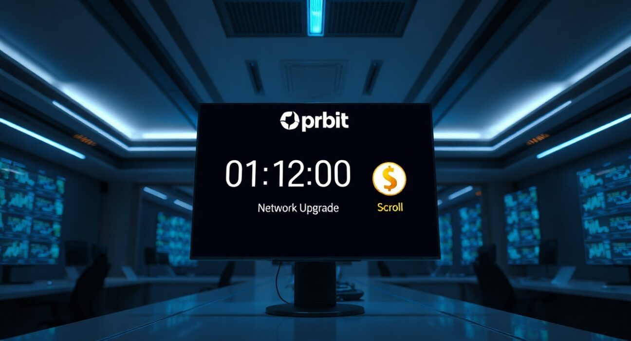 Upbit exchange screen showing scheduled Scroll network upgrade suspension on June 25