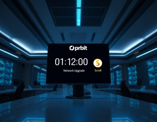 Upbit exchange screen showing scheduled Scroll network upgrade suspension on June 25