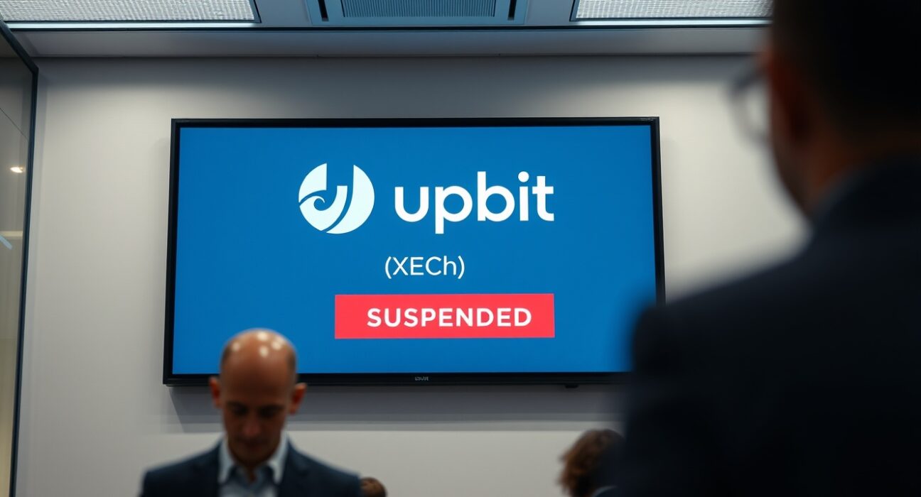 Upbit exchange screen showing eCash (XEC) suspension notice