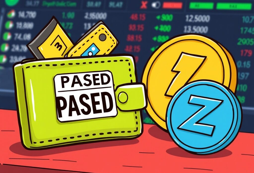 Cartoon illustrating a crucial Upbit suspension for STRAX and ZETA deposits and withdrawals due to a wallet upgrade.