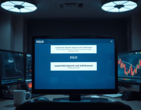 Upbit exchange interface showing EGLD suspension notice for network upgrade