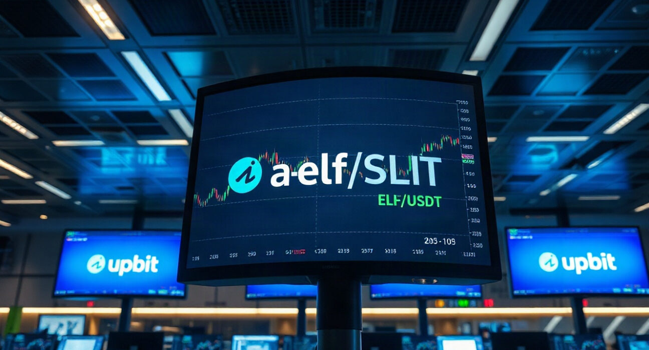 Upbit exchange interface showing ELF trading pair during network upgrade suspension