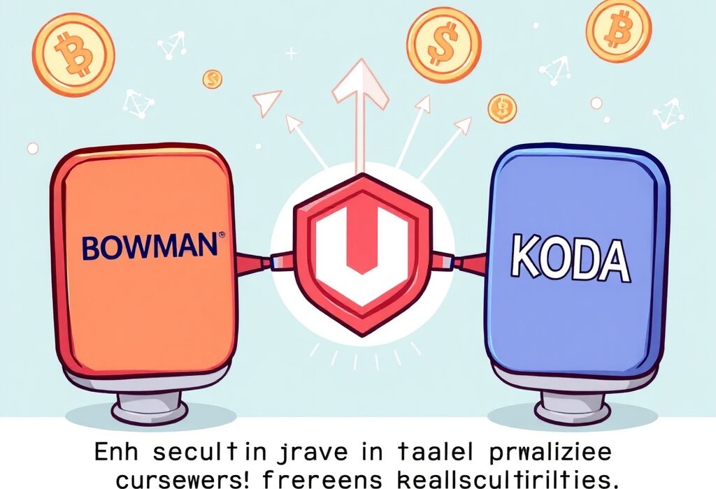 Cartoon illustration showing secure digital connections, symbolizing Upbit Travel Rule compliance and seamless large crypto transactions.