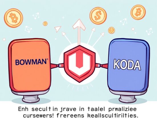 Cartoon illustration showing secure digital connections, symbolizing Upbit Travel Rule compliance and seamless large crypto transactions.