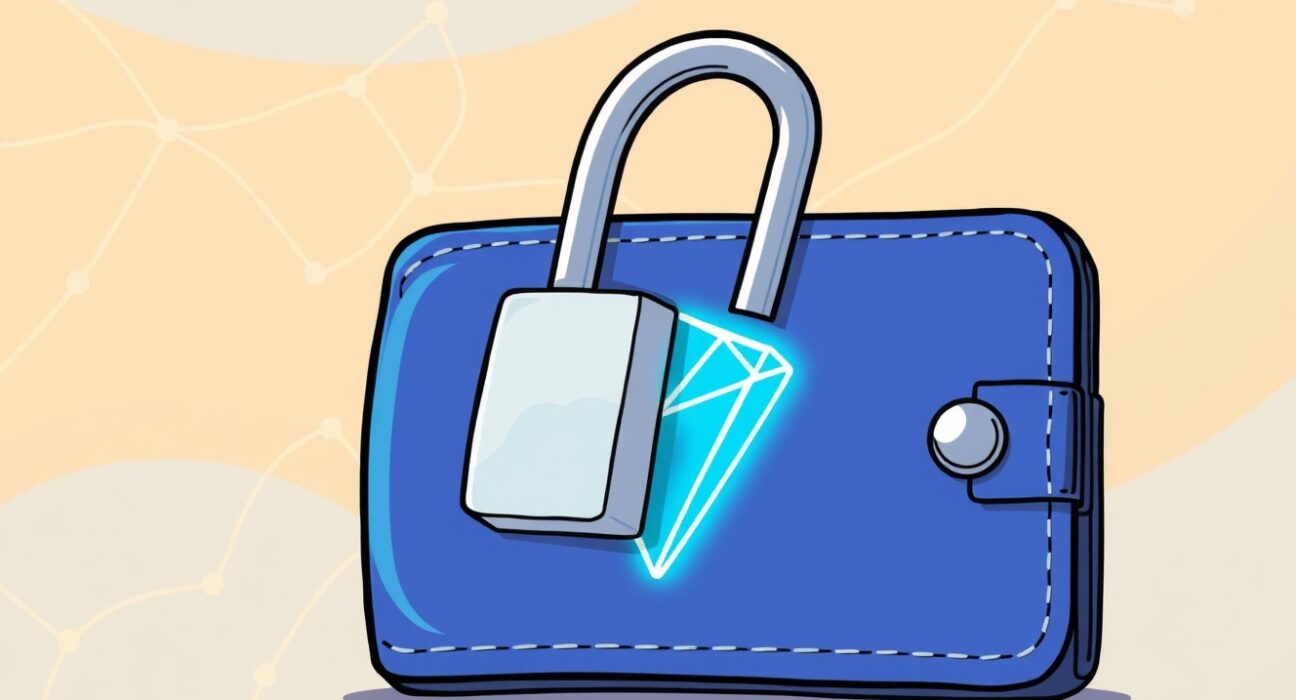 Cartoon showing a temporary block on USDT withdrawals from a crypto exchange, symbolizing the Upbit Tron network suspension.