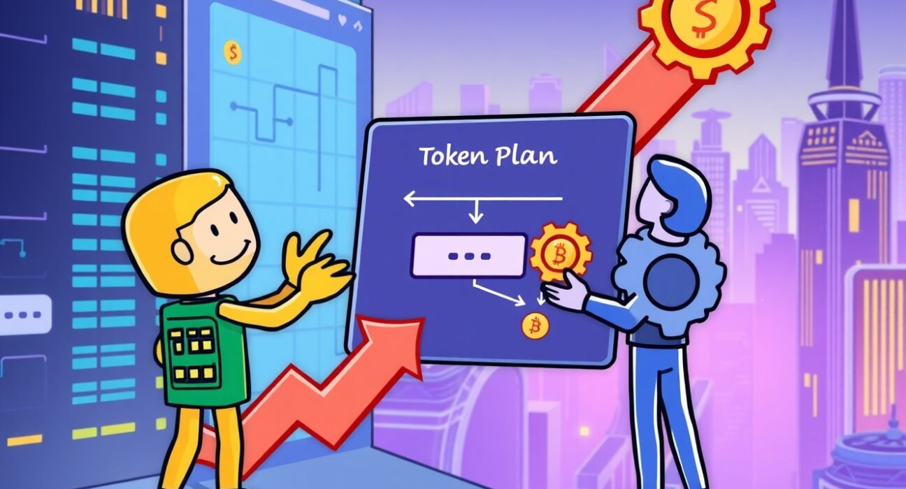 A cartoon illustration showing an exchange and a project team collaborating on UXLINK token circulation updates.