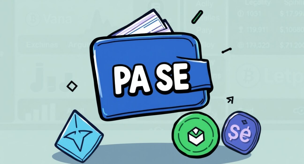 A cartoon illustration depicting the temporary Upbit VANA SEI suspension for wallet maintenance, showing a paused digital wallet.