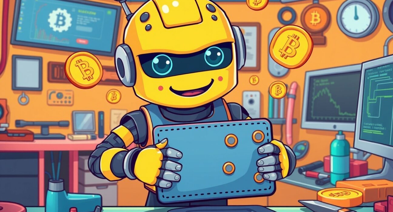 Upbit wallet maintenance cartoon showing digital currency security upgrade process